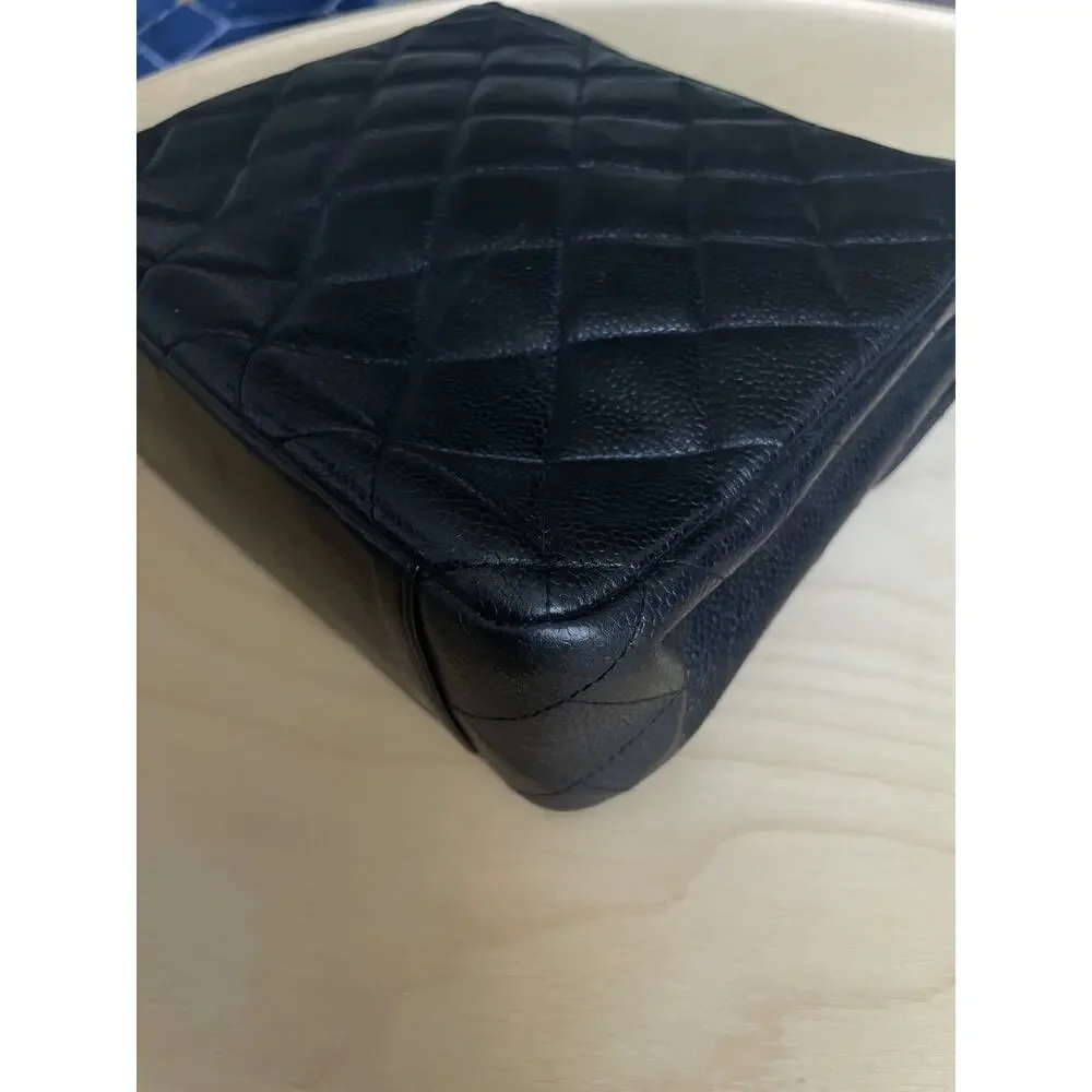 Chanel Caviar Medium Square Flap Crossbody Bag Classic Black Leather Gold CC